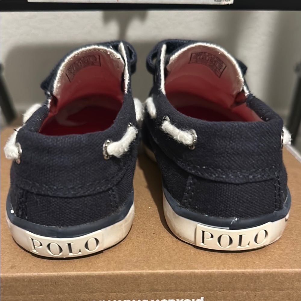 Polo Ralph Lauren Navy Canvas Boat Shoes with Velcro strap, size 10 kids - Picture 8 of 13